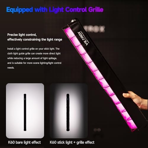 VILTROX K60 2 Pack Large Handheld Stick Light, 32Wh Rechargeable Battery 20W 1950lm RGB LED Video Light w PD Fast Charging CRI 97+ 2500K-8500K LCD Display, 22.8" Tube Light for Photography Light Wand - Image 2