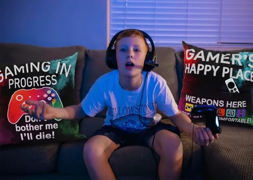 OCCdesign Gamer Gifts for Teenage Boys Men, Gaming Room Decoration, Gamer Pillow Cover and Game Socks Gifts Set, Christmas Stocking Stuffers Ideas for Teens Boys Girls Men Father Boyfriends 18" x 18" - Image 4