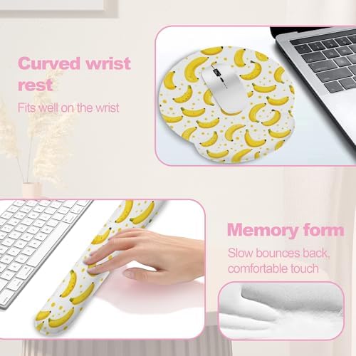 Cute Banana Mouse Pad with Wrist Rest Set, 3-in-1 Wrist Support Mousepad Set, Gaming Mat Pad with Anti-Skid Base,Ergonomic Memory Foam Mouse Pad Set for Women, Office, Typing, Gaming - Image 4