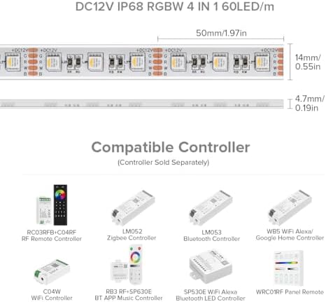 BTF-LIGHTING RGBW LED Strip IP68 Waterproof Warm White DC12V 16.4FT 300LED - Image 2