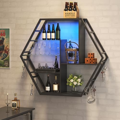 Saudism Floating Shelves with Lights, Led Shelves for Wall, Gaming Room Decor Display Shelf, Lighted Bar Shelves, Extra Hanging Hooks Storage, Sturdy Fast Assembly Great Weight Capacity-Black - Image 6