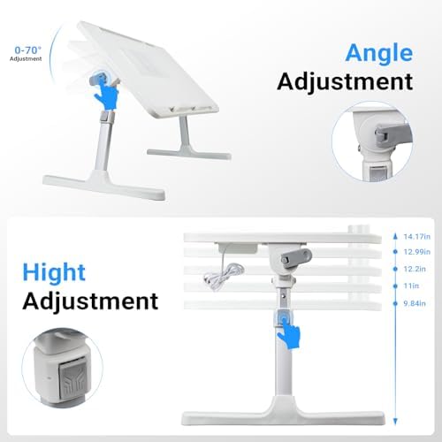 iXTRA Adjustable Laptop Lap Desk with Cooling Fan USB Light for Adults 56x32cm,White - Image 2