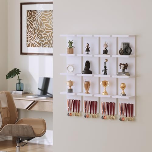 LitaEther 4 Tier White Lack Shelf Vanity Wall Shelf with 10 Crystal Hooks - Multi-Functional Storage for Makeup, Jewelry, Plants, Awards & Display (L7.1 x W5.5 x H30.7) (2) - Image 6