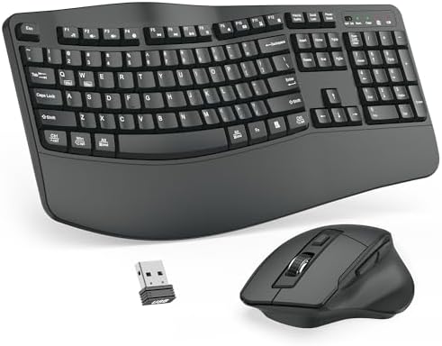 Wireless Keyboard and Mouse Combo, 2.4G Ergonomic Wave Keys(Graphite) by Unknown