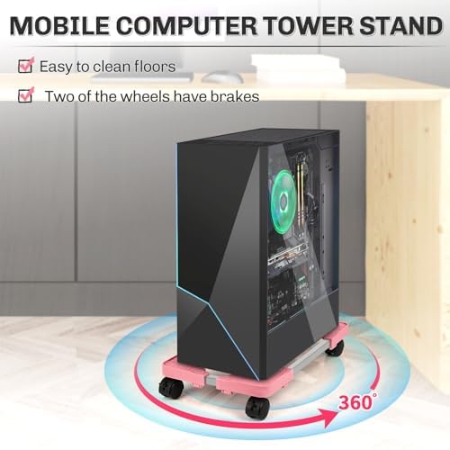 Liitrton Mobile CPU Stand Adjustable PC Stand Fits Most PC Towers, Pink - Image 3