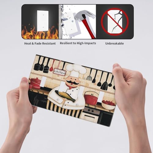 Decorative Switch Plate Covers Cartoon Fat Happy Chef Cook 4 Gang Light Switch Cover Plate Quad Toggle Wall Plate 4 Hole Electrical Switchplatedimmer Faceplate for Farmhouse Kitchen Decor - Image 6