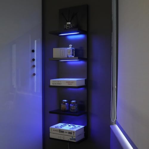 5 Tier Wall Shelf Unit, Black, RGB Lack Shelf with Light - Image 6