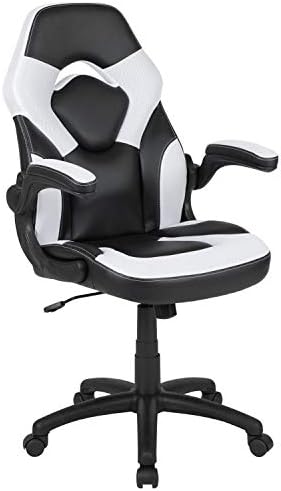 Flash Furniture X10 Gaming Chair Racing Office Ergonomic Computer PC Adjustable Swivel Chair with Flip-up Arms, White/Black LeatherSoft | Ergonomic, Flip-up Arms, Height Adjustable, Racing Style by FlashFurniture