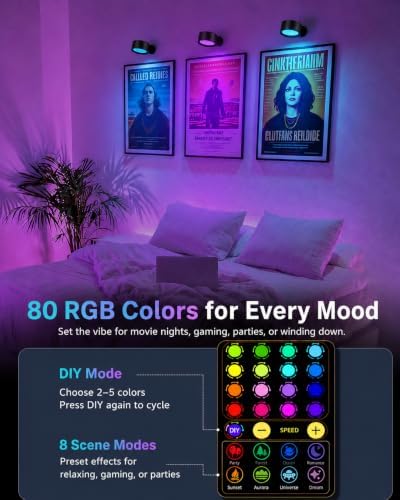 Rechargeable RGB Wall Sconces with Remote, Dimmable 360° Lights - Image 2