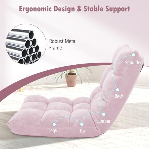 Moccha 14-Position Floor Sofa, Folding Sofa Chair with Back Support, Memory Foam Floor Gaming Chairs for Adults, Adjustable Padded Couch Recliner, Chaise Lounge for Reading, Meditating (Light Pink) - Image 6