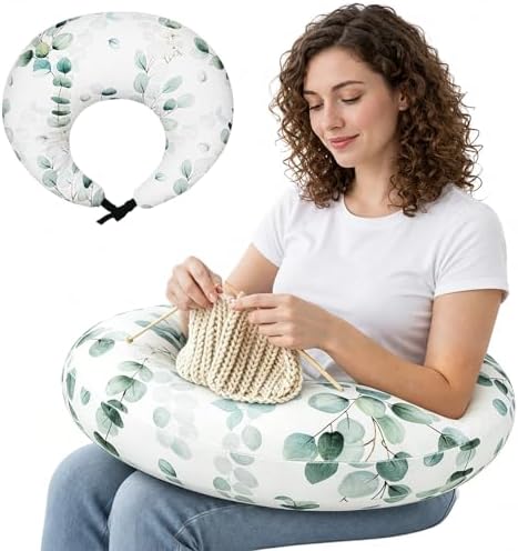 Ergonomic U-Shaped Gaming & Lap Pillow for Crocheting - Cute Green Branches Crochet Pillow with Elbow & Arm Support, Lap Desk Pillows for Reading, Playing or Crocheting, Suitable for Adults - White by Unknown