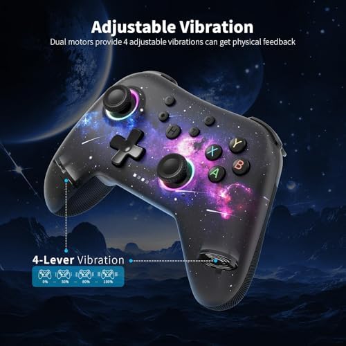 AceGamer Aurora II 2.4G Wireless Bluetooth Controller for PC/Android/Switch/iOS/Switch 2/Steam Deck with Rotary Motors, RGB Hall Effect Joysticks - Upgraded PC Gaming Controller and Back Buttons Lock (Galaxy) - Image 3