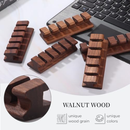 Walnut Wood Cord Holder – 5 Slots Cable Organizer with Adhesive Tape, Desk Wire Management for USB, Charging, HDMI, and Type-C Cables (5 Slot) - Image 4
