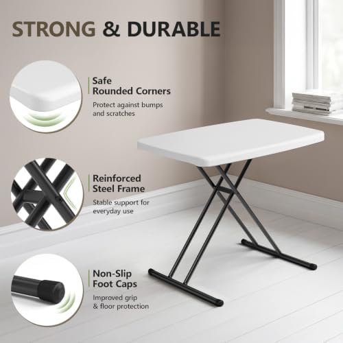 Folding Table 30 Inch - 4pack,Small Desk Adjustable Height TV Tray for Laptop, Couch, Camping - Heavy Duty Utility Foldable Table for Small Spaces, No Assembly Required, White - Image 5