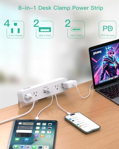Mifaso PD20W USB C Desk Clamp Power Strip, 1080J Surge Protector - Image 3