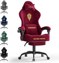 Ferghana Velvet Fabric Gaming Chair - 20.5″ Wider Seat Cushion, Fire Embroidery, Ergonomic High Back Game Chair with Footrest | Computer Chair with Massage Lumbar Support for Adult, Red by FerghanaGamingChair