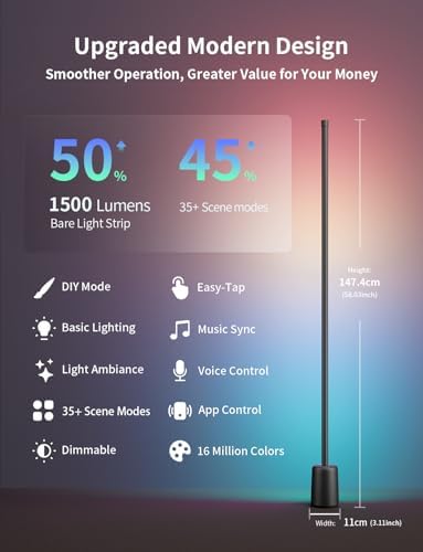 Ailofy Corner Floor Lamp, 1500lm RGBW Corner Lamp Work with Alexa & Google Assistant, 16 Million DIY Colors, Sync with Music, App Control, Modern LED Floor Lamp for Living Room & Bedroom, Black - Image 2
