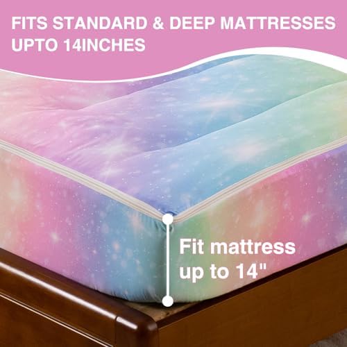 A Nice Night Zipper Bedding for Girls Gradient Glitter Comforter Set,Pink Yellow Rainbow Galaxy Kids Bedding Set,Twin Size - Image 7