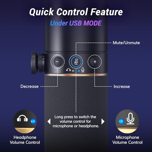 TONOR Dynamic Podcast Microphone, XLR/USB Mic for Recording, Streaming, XLR Cardioid Studio Mic with Quick Mute, Volume Control, 200 cm/78inch Cable, with RGB and Desktop Stand, Black, TD520S - Image 5
