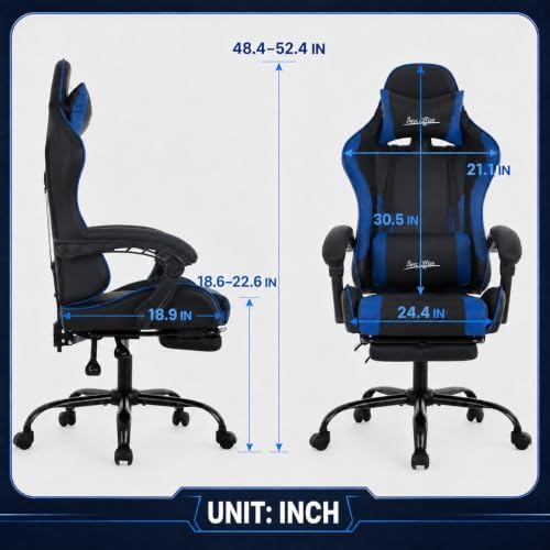 Gaming Chair Office Chair Desk Chair with Footrest Lumbar Support Headrest Armrest Task Rolling Swivel Ergonomic E-Sports Adjustable PC Gamer Chair (Blue) - Image 3