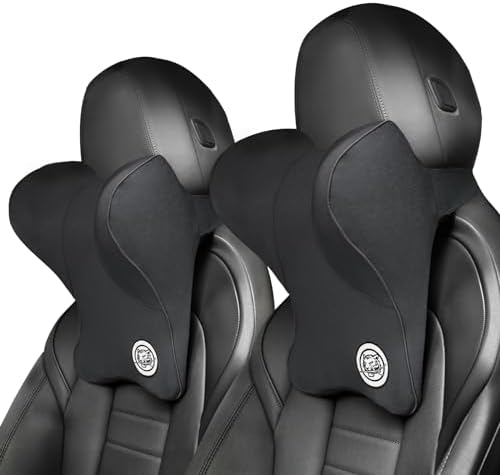 Car Neck Pillow for Driving Seat Car Headrest Pillow with Flexible Strap, 100% Memory Foam Neck Support Pillow for Car, Office Chair Black Pack of 2 by TKLoop