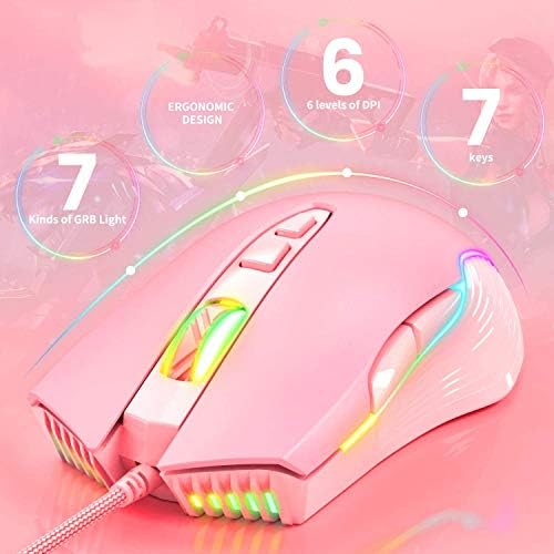 RGB Gaming Mouse Wired, 6400 DPI & 7 Buttons, Pink - Image 2