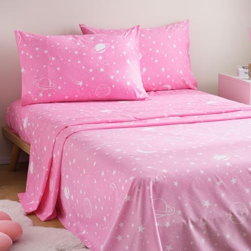 JSD Gradient Pink Moon Stars Kids Twin Sheet Set Space Theme 3 Piece - Image 6