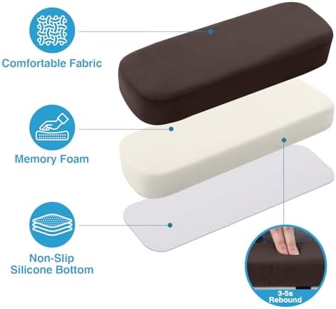 Smiry Memory Foam Office Chair Armrest Pads, Non-Slip Armrest Cushion | Ergonomic Arm Rest Pads with Adjustable Buckles and Straps, Elbow Relief for Desk, Gaming & Wheelchair, Chocolate, Set of 2 - Image 3
