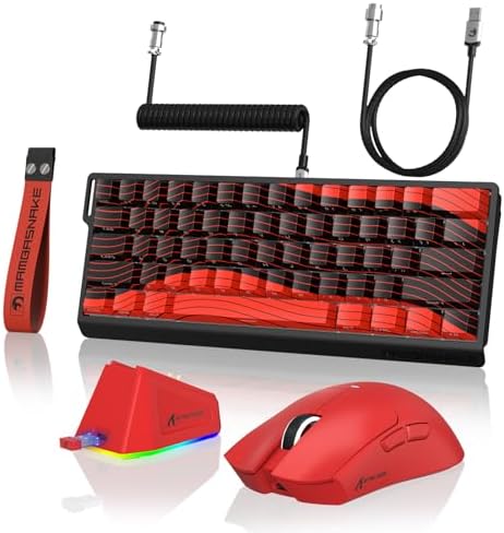 Attack Shark X11&X60HE Mechanical Wireless Gaming Combo,Rapid Trigger Magnetic Switches 8K Keyboard,59g Ultra-Light Mouse with Charging Dock, 22K DPI,PAW3311,RGB Backlit 3-Mode with Coiled Cable-Red by MAMBASNAKE
