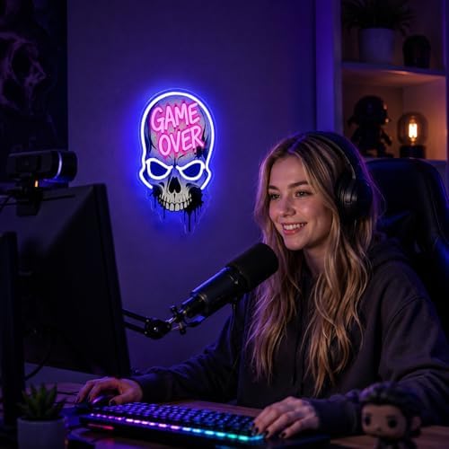 Game Over Skull Neon Sign LED Neon Light USB Dimmable Gaming Room Decor - Image 4