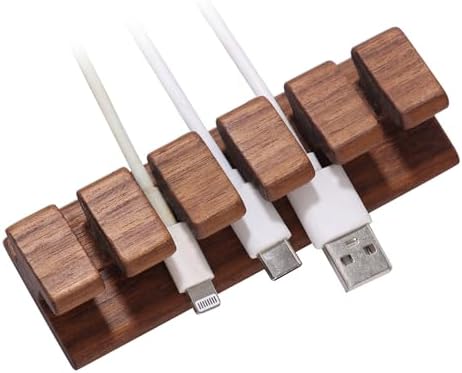 Walnut Wood Cord Holder – 5 Slots Cable Organizer with Adhesive Tape, Desk Wire Management for USB, Charging, HDMI, and Type-C Cables (5 Slot) by Seedwave