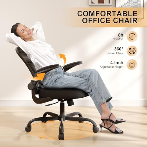 Synorla Office Chair|Ergonomic Desk Chairs (Pack of 2) | Flip-up Armrests,Mesh Computer Chair,High Back,Comfy Work,Adjustable Lumbar Support - Image 6