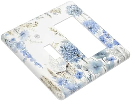 Decorative Outlet Covers Blue Floral Hydrangea Watercolor Wildflower 2-Gang Combo Light Switch Cover Plate Single Toggle/Rocker Wall Plate Plug Switch Plate Covers for Bathroom Decor - Image 3