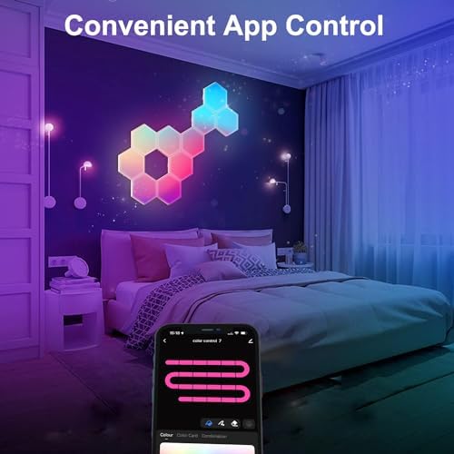 Large Hexagon LED Lights for Bedroom, Smart Home Gaming LED Wall Lights RGB-IC Gaming Room Decor Work with Alexa Google Assistant, Voice/App Control, Music Sync, DIY Modular Light Panels, 10 Pack - Image 6
