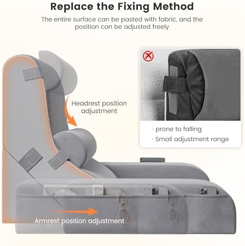 Homkdom Reading Pillow for Sitting in Bed Adult, 22" Back Pillow for Bed Sitting up with Armrests & Storage Pockets, Ergonomic Wedge Pillow for Watching TV, Gaming, Working, Recovery, 5PCS, Light Grey - Image 6