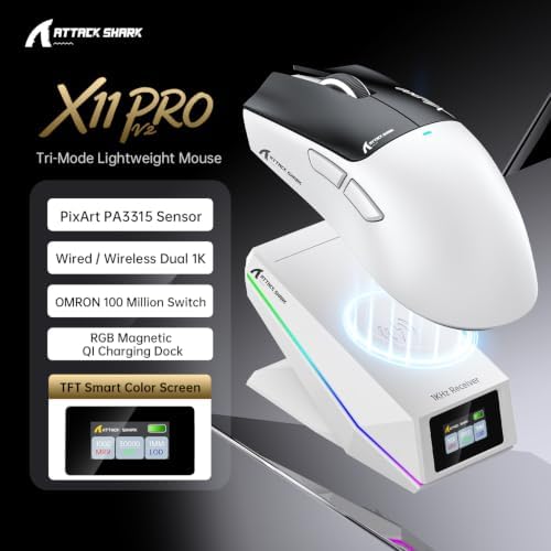 ATTACK SHARK X11PRO V2 Wireless Gaming Mouse with Charging Dock-Black/White - Image 2