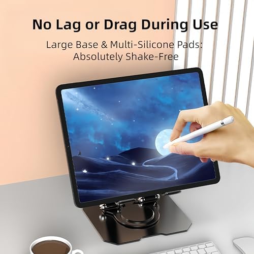 360° Rotatable Metal Tablet Stand, Adjustable Folding Desktop Stand for iPad/iPhone/Switch, Universal Use for Office/Movie/Studying/Drawing/Gaming, Black - Image 6