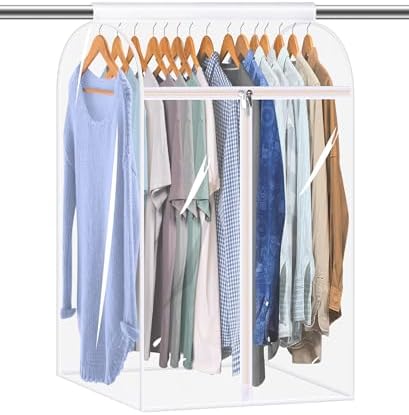 KEETDY 35" Hanging Garment Bags for Closet Storage Large Clear Garment Bags for Hanging Clothes Garment Rack Cover Coat Protector for Suit, Wardrobe, Bottom Enclosed by KEETDY