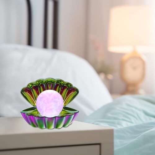 LKUA Shell Pearl Beach Themed Night Light, RGB 8 Colors Changing Mood Shell Pearl Lamps, Bedside LED Clamshell Portable Night Lights for Bar (Electroplating Colorful) - Image 4