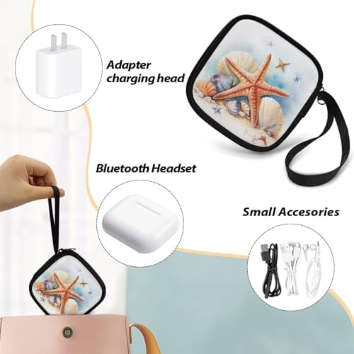 Starfish Square Earbud Case Portable Carrying Case Storage Bag Cell Phone Accessories Organizer with Handle for Earphone, Earbud, Earpieces - Image 6