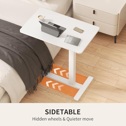 Medical Adjustable Overbed Bedside Table with Wheels, Rolling Laptop Table, Mobile Standing Desk for Home and Hospital, White - Image 3