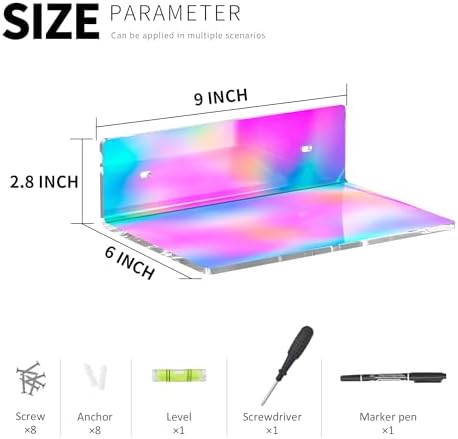 Sezanrpt 9 Inch Iridescent Wall Shelves, Acrylic Small Floating Shelf, Home Wall Display Shelf for Storage, Room Décor, Space Saving, Items Organizer, Bathroom Organizer, 4 Pack - Image 2