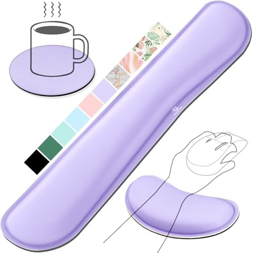 Gimars Upgrade Enlarge Gel Memory Foam Set Keyboard Wrist Rest Pad, Mouse Wrist Cushion Support for Office, Computer, Laptop, Mac, Comfortable, Lightweight for Easy Typing Pain Relief, Purple by Gimars