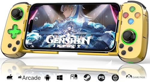 Phone Game Controller for iPhone 17/Android/PC/Switch, Play COD, Genshin,Support Streaming on PS5/Xbox/PC Console, Cloud Gaming Wireless Gamepad Joystick, Turbo/6-Axis Gyro/Dual Motor, Green Light,Yellow by Koiiko-BeBornforGame
