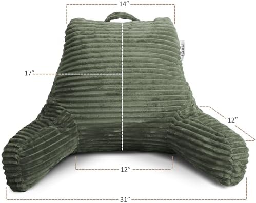 Nestl Reading Pillow with Shredded Memory Foam, Luxe Cut Plush Back Pillow for Sitting Up in Bed, Back and Arms Adjustable Support for Adult & Teens, Backrest Pillows with Washable Cover Olive Green - Image 2