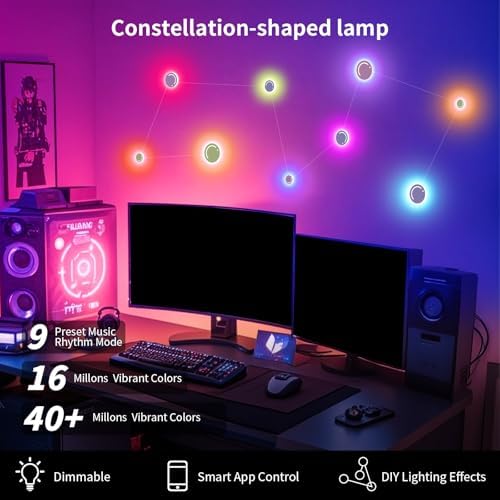 KANTUTOE Smart LED Wall Lights, 9-Piece RGB LED Light with App & Remote Control, TV Backlights, Music Sync, Color-Changing, Ambient Lighting for Gaming, Bedroom, Living Room and Home Decor - Image 4