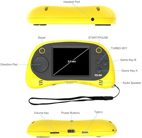 Kids Handheld Portable Video Game Player with 200 Games - 16 Bit 2.5 Inch Screen Mini Retro Electronic Machine for Boys Girls (Yellow) - Image 4