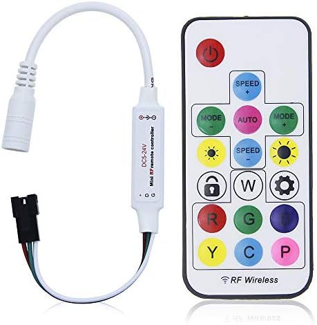 ALITOVE WS2812B WS2811 Addressable LED Controller RF Remote Wireless Mini Controller 5~24V DC for WS2812 WS2811 Dream Color Rainbow RGB LED Pixel Strip Panel Light, 3pin JST Connector 200 Color Modes by ALITOVE