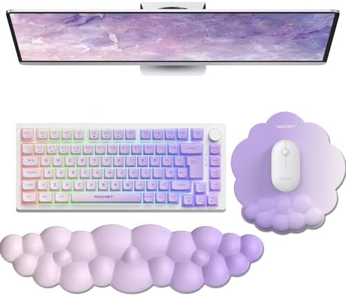 TECKNET Cloud Wrist Rest & Ergonomic Mouse Pad, Cloud Keyboard Wrist Rest with Non-Slip Base, PU Leather Memory Foam Wrist Pad for Keyboard and Mouse, Pain Relief for Typing, Gaming, Purple by Tecknet