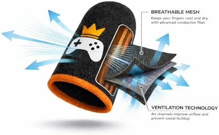 King of The Game - Improved Materials Gaming Finger Sleeves (6 Pack) for Touch Screens and Controllers. Skin-Protective, Ultra-Sensitive, Sweat-Resistant, Breathable and Stretchable. (Orange) - Image 5